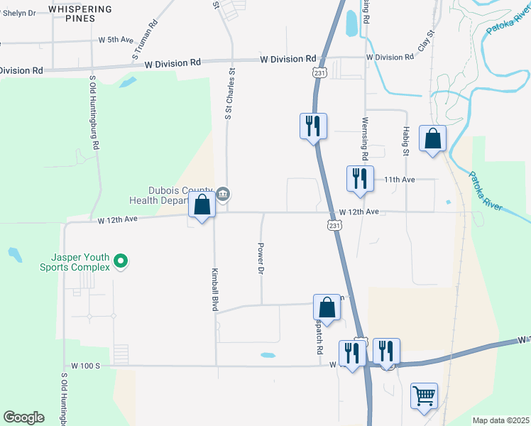 map of restaurants, bars, coffee shops, grocery stores, and more near 1155 West 12th Avenue in Jasper