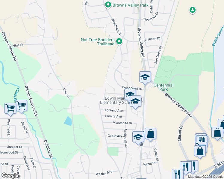 map of restaurants, bars, coffee shops, grocery stores, and more near 254 San Leon Drive in Vacaville