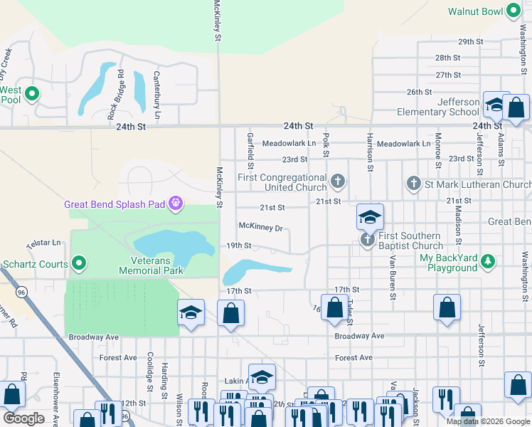 map of restaurants, bars, coffee shops, grocery stores, and more near 1901-3827 McKinney Dr in Great Bend