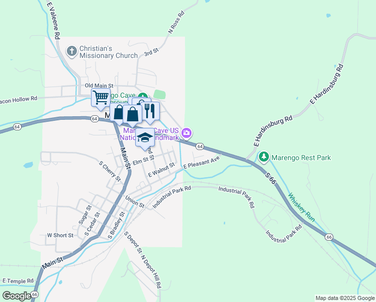 map of restaurants, bars, coffee shops, grocery stores, and more near 480 Indiana 64 in Marengo