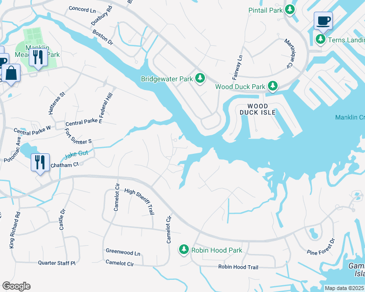 map of restaurants, bars, coffee shops, grocery stores, and more near 4 The Point in Ocean Pines