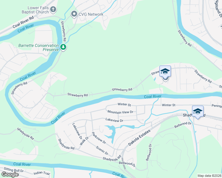 map of restaurants, bars, coffee shops, grocery stores, and more near 1111 Strawberry Road in Saint Albans