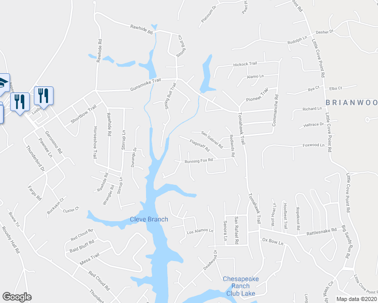map of restaurants, bars, coffee shops, grocery stores, and more near 11475 Coronado Court in Lusby