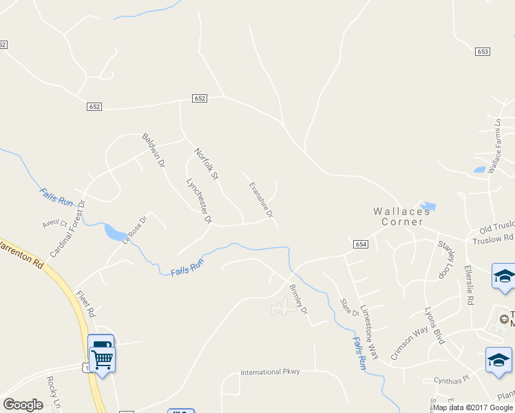 map of restaurants, bars, coffee shops, grocery stores, and more near 15 Evanshire Drive in Fredericksburg
