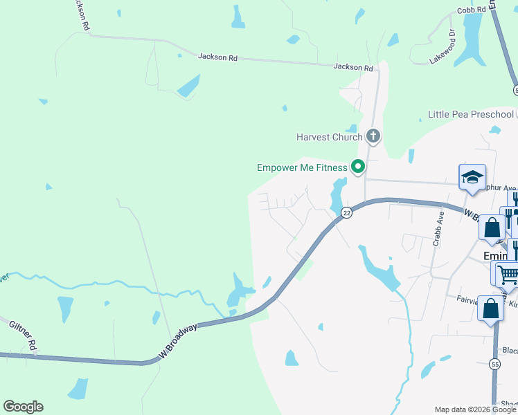 map of restaurants, bars, coffee shops, grocery stores, and more near 88 Quail Hollow Drive in Eminence