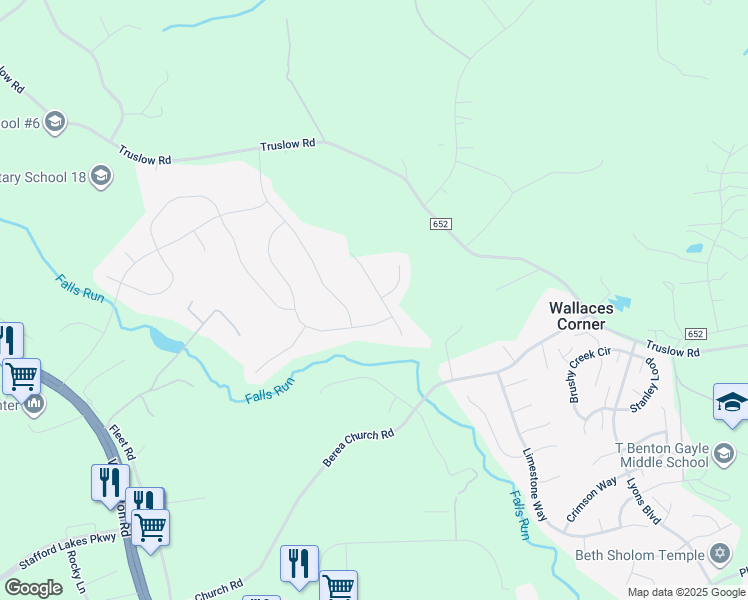map of restaurants, bars, coffee shops, grocery stores, and more near 15 Evanshire Drive in Fredericksburg