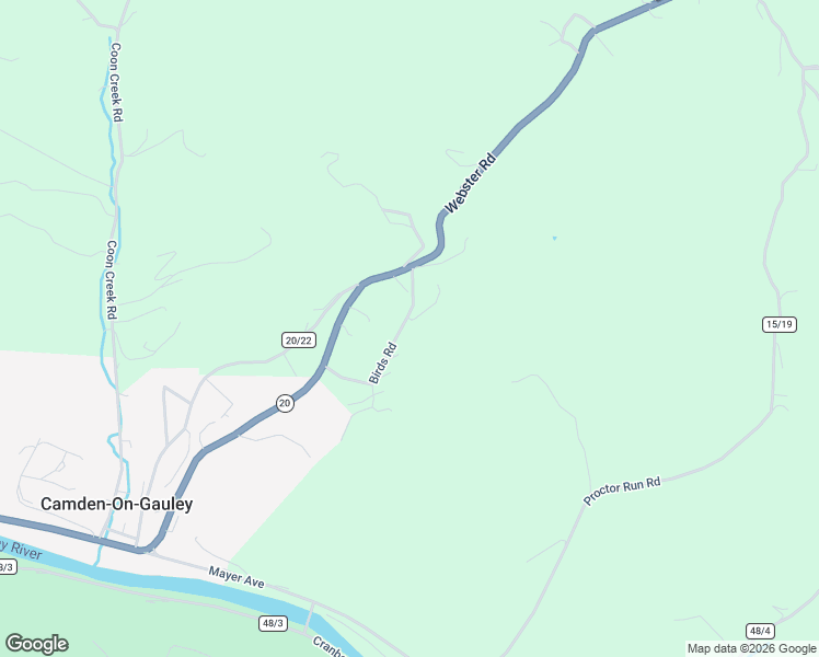 map of restaurants, bars, coffee shops, grocery stores, and more near 77 Birds Road in Camden-on-Gauley