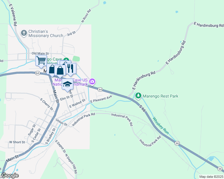 map of restaurants, bars, coffee shops, grocery stores, and more near 480 Indiana 64 in Marengo