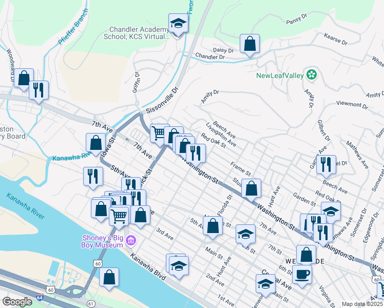 map of restaurants, bars, coffee shops, grocery stores, and more near 1640 Oakland Walk in Charleston