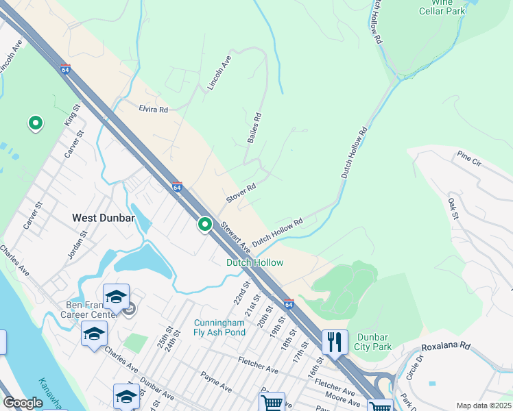 map of restaurants, bars, coffee shops, grocery stores, and more near in Dunbar