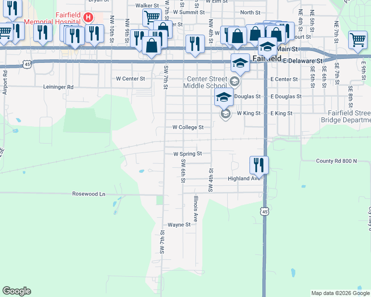 map of restaurants, bars, coffee shops, grocery stores, and more near 700-740 SW 6th St in Fairfield