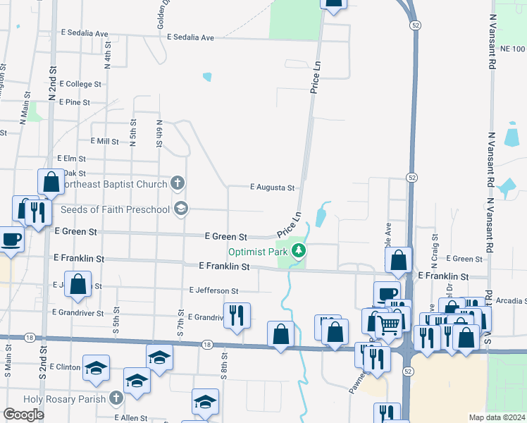 map of restaurants, bars, coffee shops, grocery stores, and more near 899 East Lincoln Street in Clinton