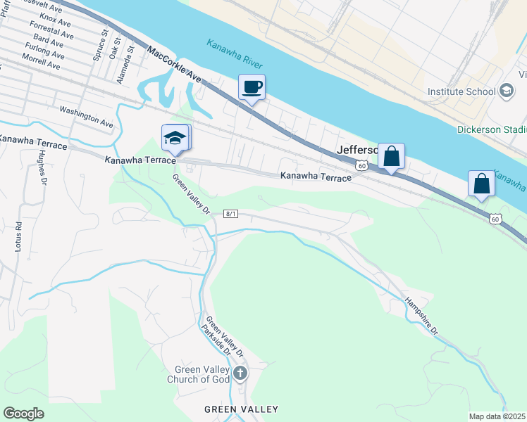 map of restaurants, bars, coffee shops, grocery stores, and more near 843-853 Jefferson Street Southeast in St. Albans