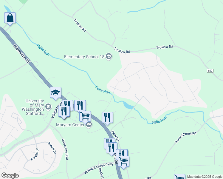 map of restaurants, bars, coffee shops, grocery stores, and more near 1 Gable Court in Fredericksburg