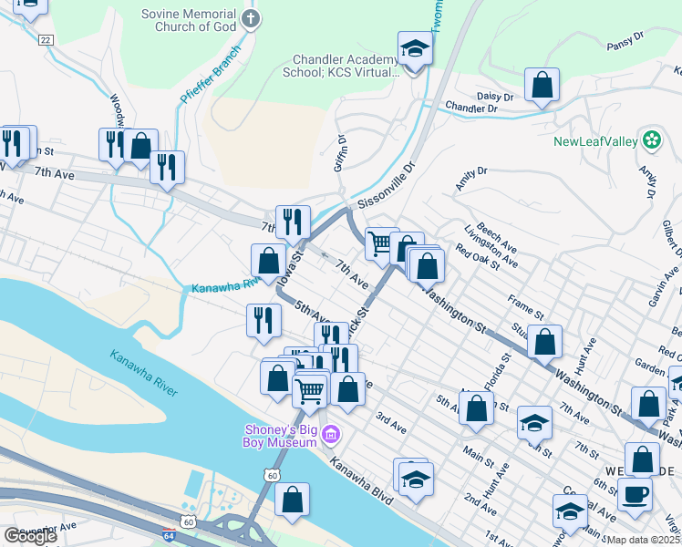 map of restaurants, bars, coffee shops, grocery stores, and more near 1803 7th Avenue in Charleston