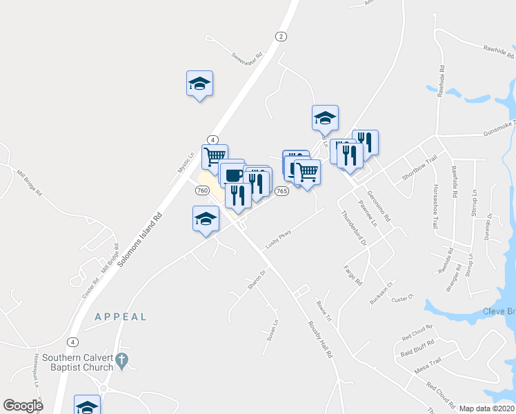 map of restaurants, bars, coffee shops, grocery stores, and more near 11777 Hg Trueman Rd in Lusby