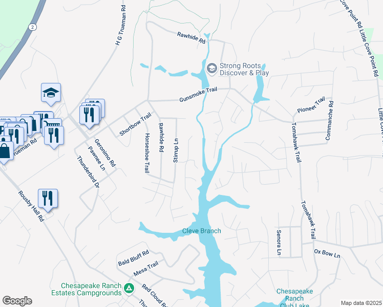 map of restaurants, bars, coffee shops, grocery stores, and more near 11536 Durango Dr in Lusby