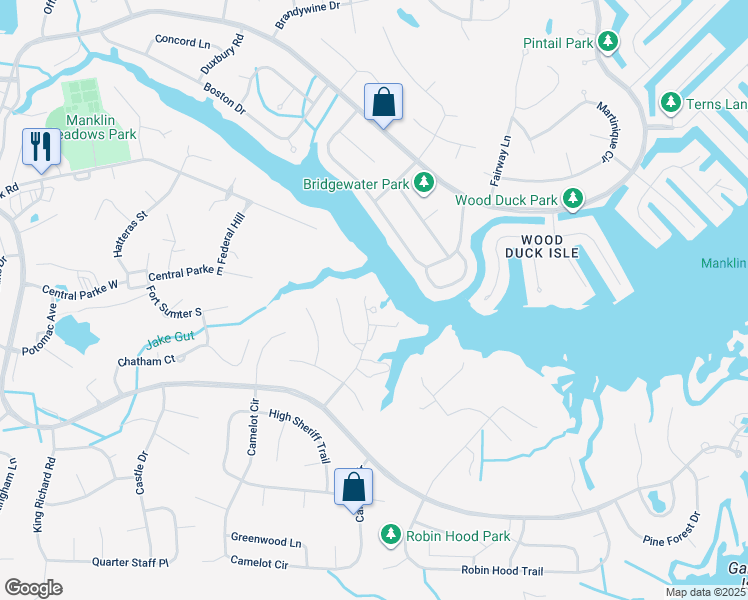 map of restaurants, bars, coffee shops, grocery stores, and more near 36 Saltgrass Road in Ocean Pines