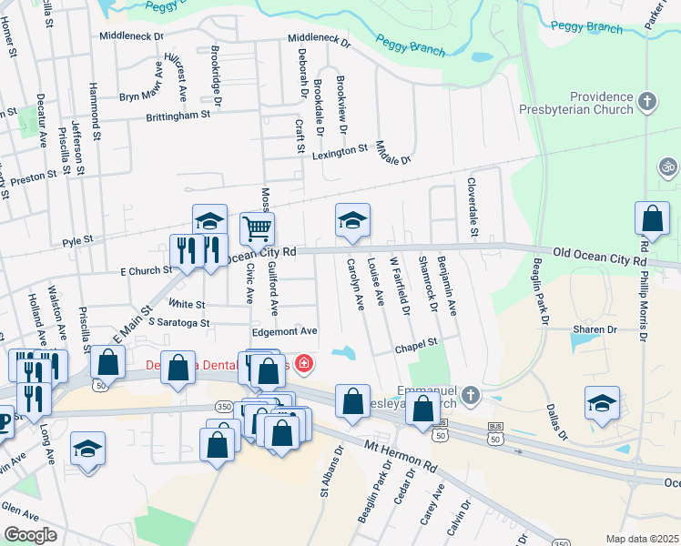map of restaurants, bars, coffee shops, grocery stores, and more near 103 Montleau Avenue in Salisbury