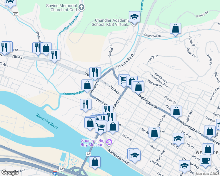 map of restaurants, bars, coffee shops, grocery stores, and more near 1803 7th Avenue in Charleston