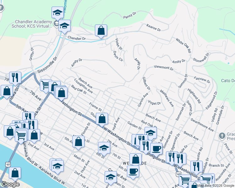 map of restaurants, bars, coffee shops, grocery stores, and more near 1200 Walker Avenue in Charleston