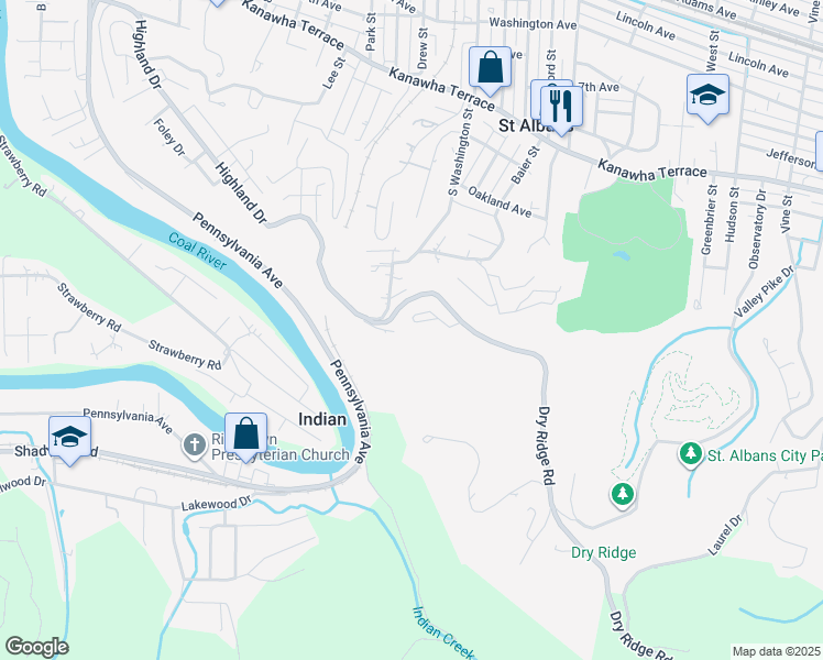 map of restaurants, bars, coffee shops, grocery stores, and more near 1400 Dry Ridge Manor Road in Saint Albans