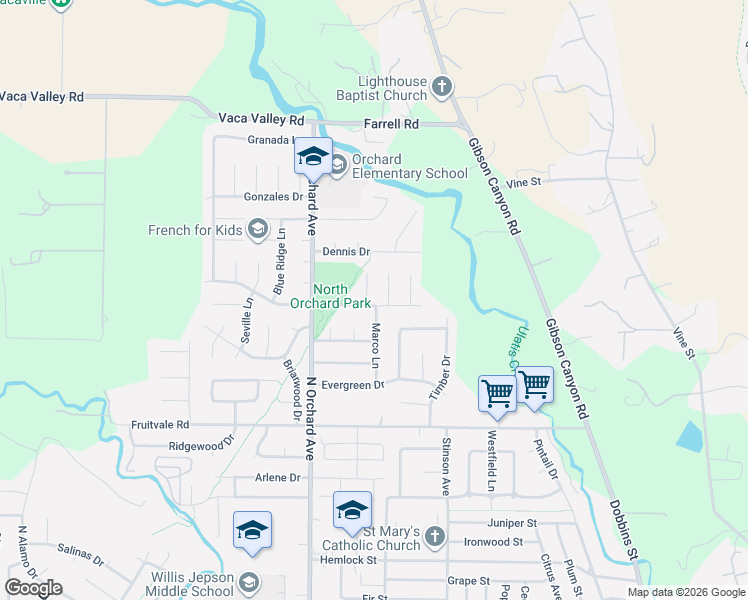 map of restaurants, bars, coffee shops, grocery stores, and more near 470 Crestview Drive in Vacaville