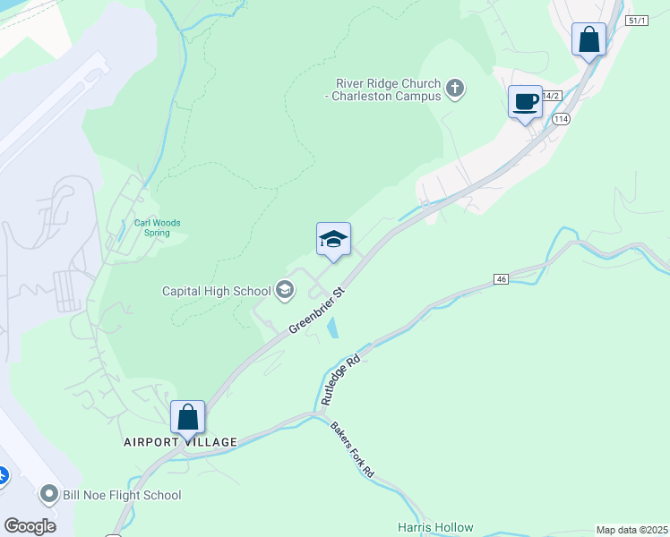 map of restaurants, bars, coffee shops, grocery stores, and more near 1500 Greenbrier Street in Charleston