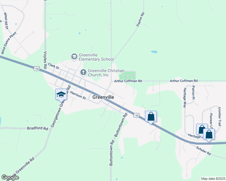 map of restaurants, bars, coffee shops, grocery stores, and more near 9528 Clark Street in Greenville