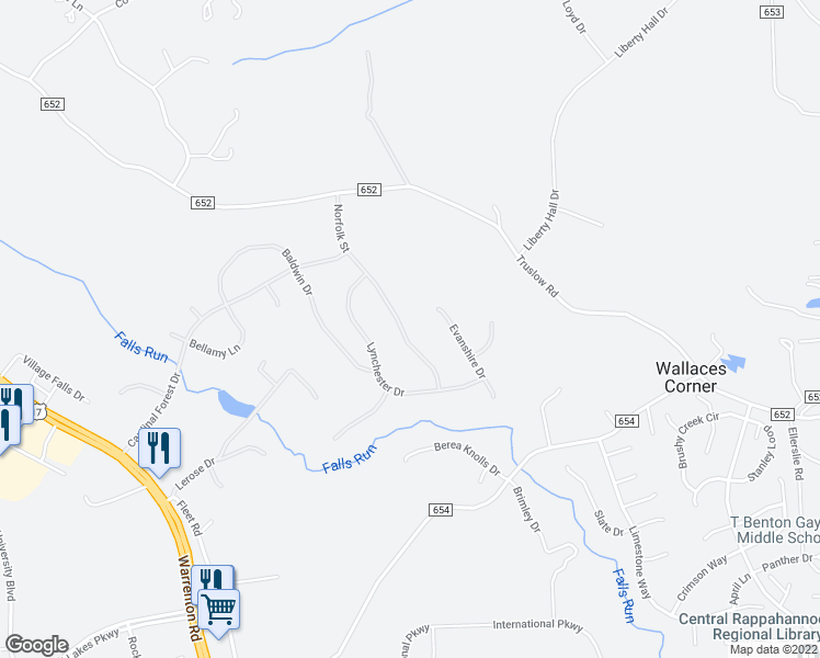 map of restaurants, bars, coffee shops, grocery stores, and more near 16 Norfolk Street in Fredericksburg