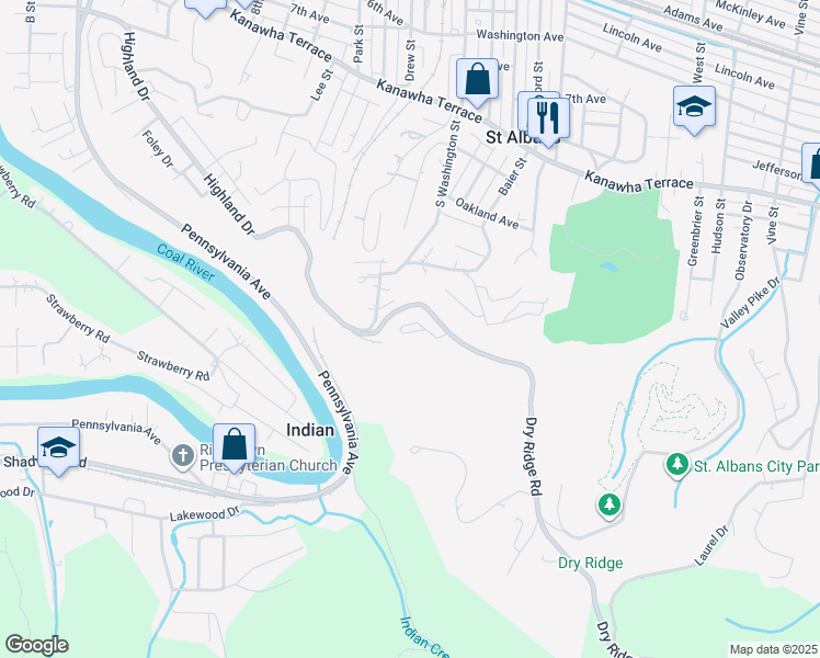 map of restaurants, bars, coffee shops, grocery stores, and more near 1400 Dry Ridge Manor Road in Saint Albans