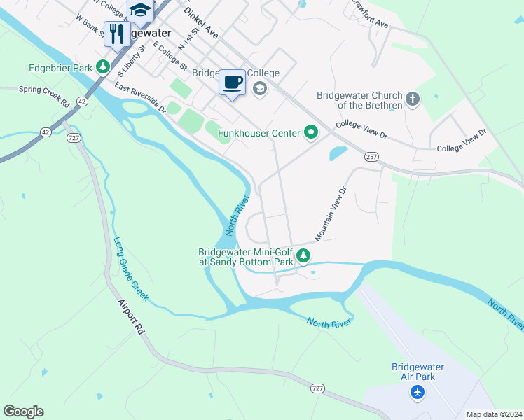 map of restaurants, bars, coffee shops, grocery stores, and more near 102 Northshore Drive in Bridgewater