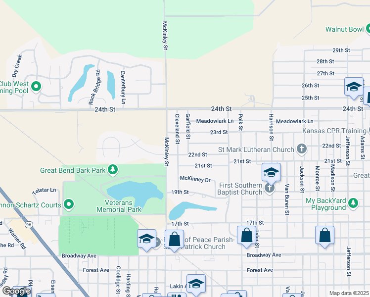 map of restaurants, bars, coffee shops, grocery stores, and more near 3801-3815 22nd St in Great Bend