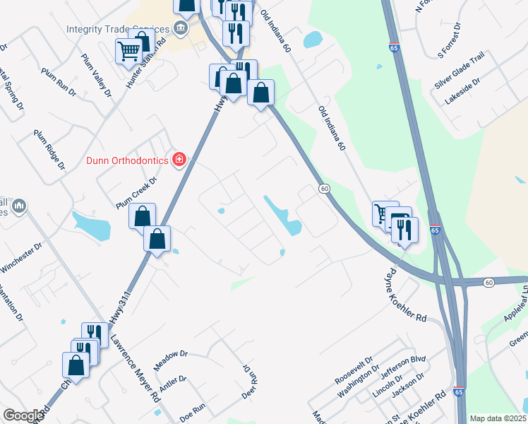 map of restaurants, bars, coffee shops, grocery stores, and more near 7110 Highway 60 in Sellersburg