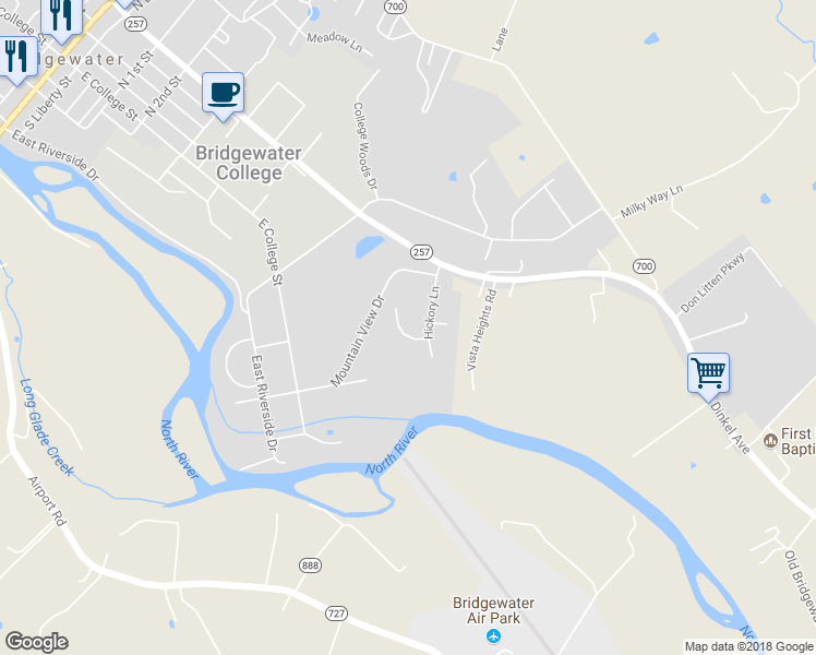 map of restaurants, bars, coffee shops, grocery stores, and more near 100 Dogwood Drive in Bridgewater