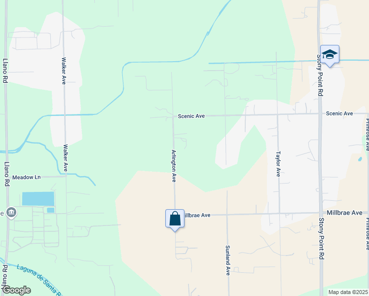 map of restaurants, bars, coffee shops, grocery stores, and more near 4442 Arlington Avenue in Santa Rosa