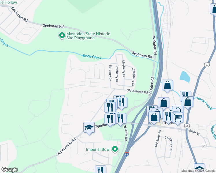 map of restaurants, bars, coffee shops, grocery stores, and more near 1704 Parkside Place in Imperial