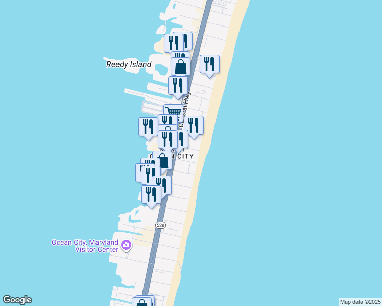 map of restaurants, bars, coffee shops, grocery stores, and more near 2 48th Street in Ocean City