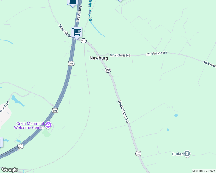 map of restaurants, bars, coffee shops, grocery stores, and more near 12305 Rock Point Road in Newburg