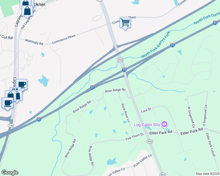 map of restaurants, bars, coffee shops, grocery stores, and more near 3707 Briar Ridge Road in La Grange