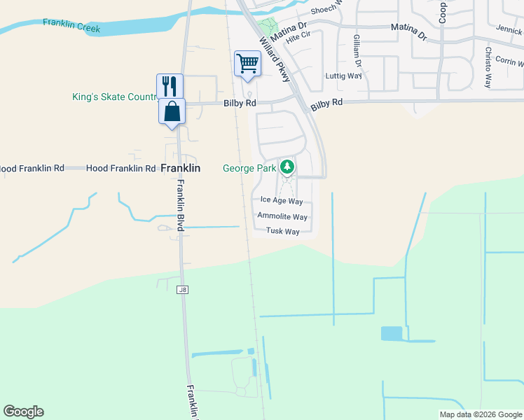 map of restaurants, bars, coffee shops, grocery stores, and more near 4824 Ice Age Way in Elk Grove