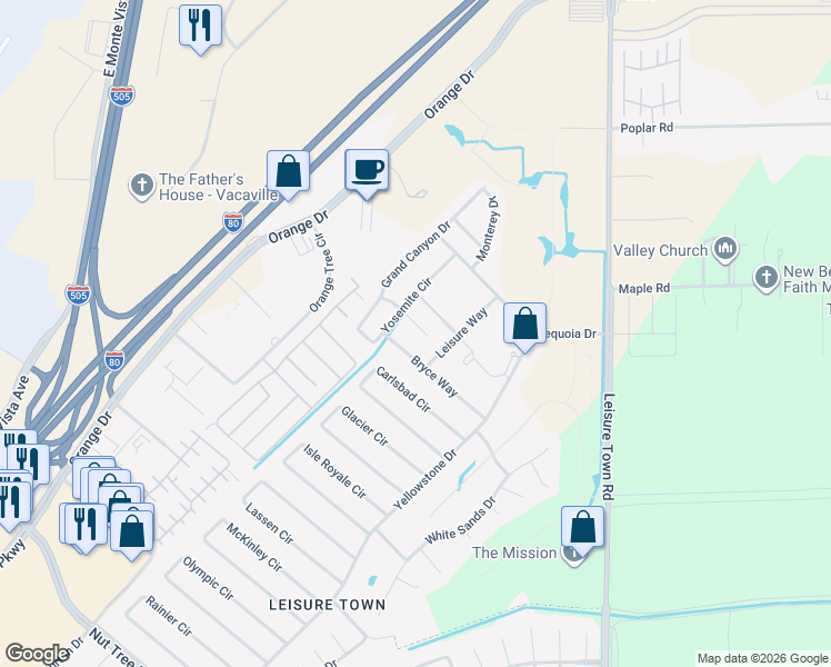 map of restaurants, bars, coffee shops, grocery stores, and more near 1061 Plumas court in Vacaville