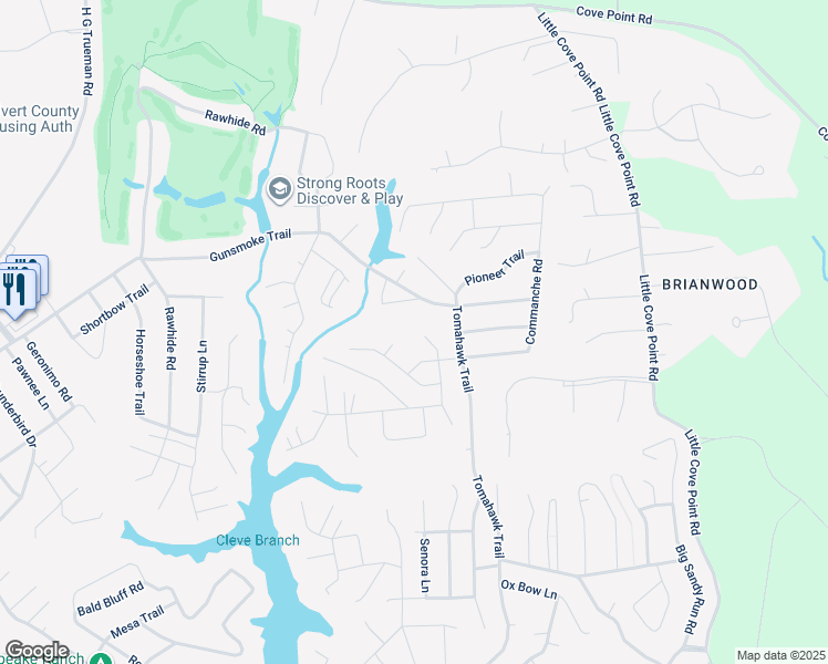map of restaurants, bars, coffee shops, grocery stores, and more near 11351 Redlands Road in Lusby