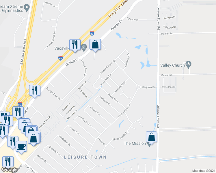 map of restaurants, bars, coffee shops, grocery stores, and more near 1025 Plumas court in Vacaville