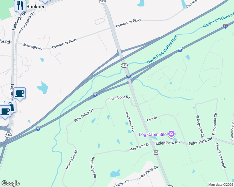map of restaurants, bars, coffee shops, grocery stores, and more near 3707 Briar Ridge Road in La Grange