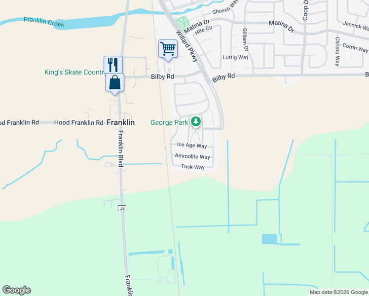 map of restaurants, bars, coffee shops, grocery stores, and more near 4824 Ice Age Way in Elk Grove