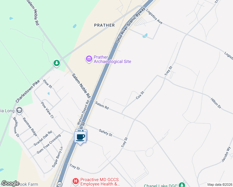 map of restaurants, bars, coffee shops, grocery stores, and more near 700 Patrol Road in Jeffersonville