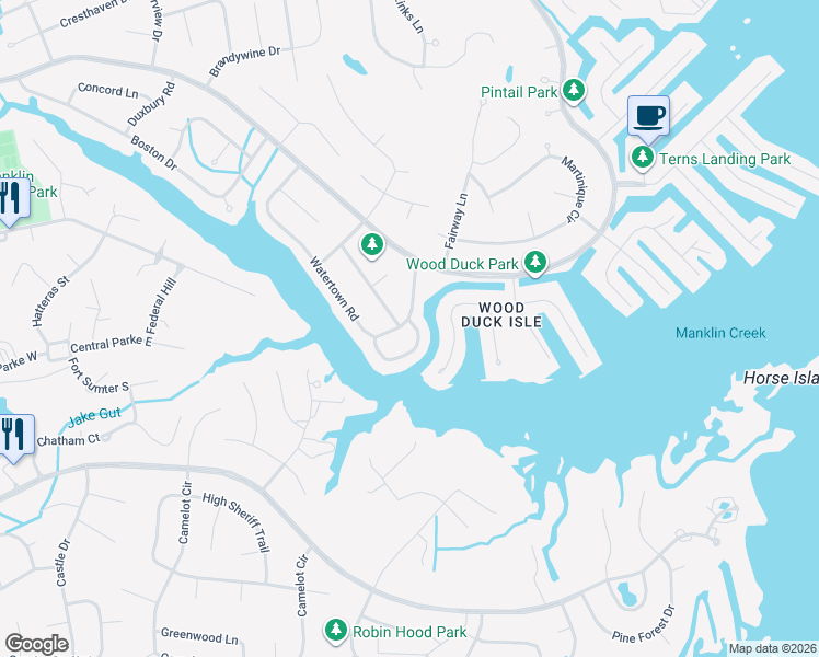 map of restaurants, bars, coffee shops, grocery stores, and more near 2 Westfield Circle in Ocean Pines