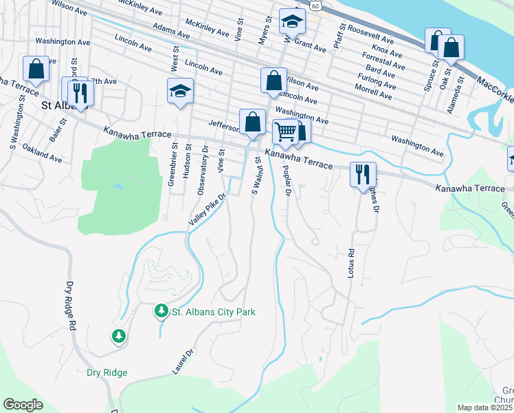 map of restaurants, bars, coffee shops, grocery stores, and more near 864 South Walnut Street in Saint Albans
