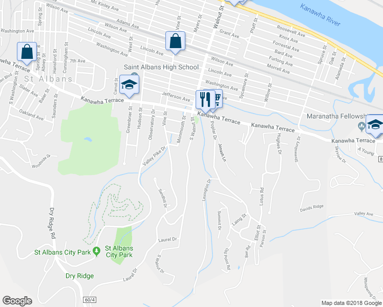 map of restaurants, bars, coffee shops, grocery stores, and more near 864 South Walnut Street in Saint Albans